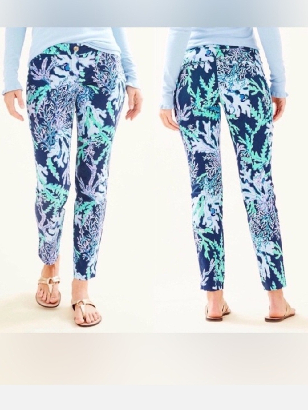 Printed Ankle Pants in Navy Coral Motif